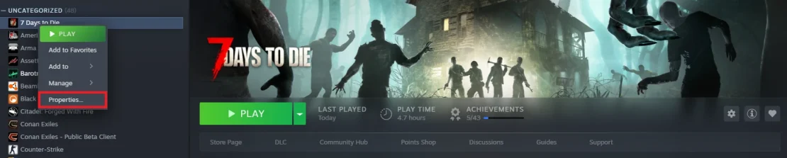 7 days to die steam properties