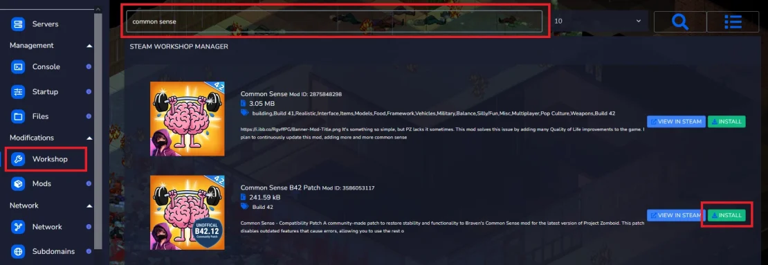 servers4gamers project zomboid workshop mods installer