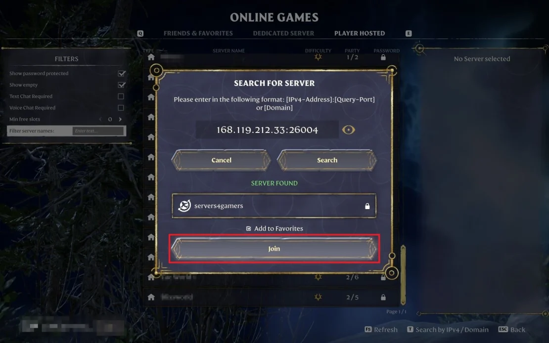 enshrouded search for server