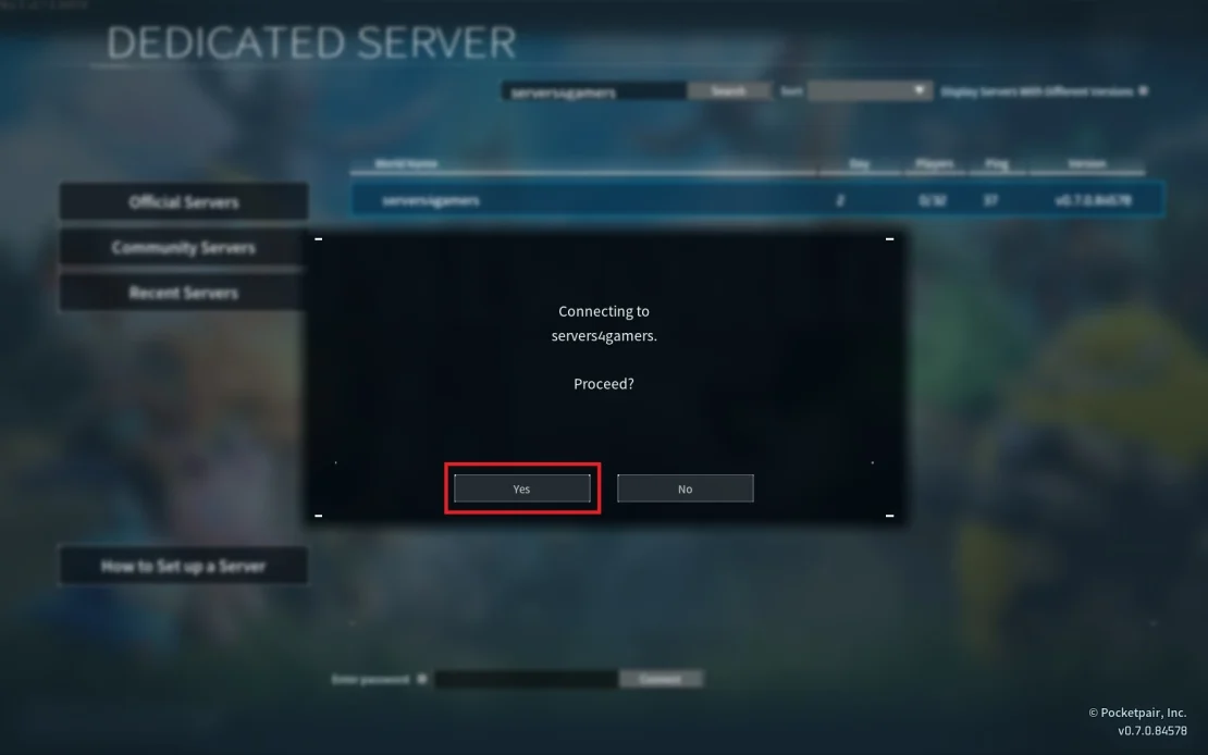 palworld connecting to server