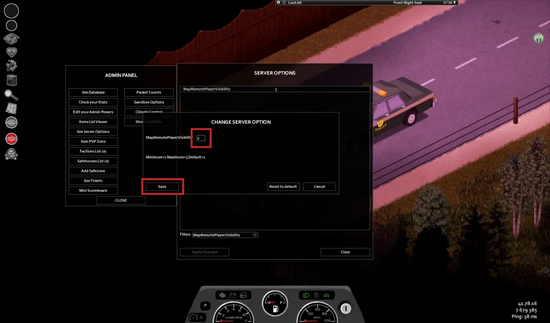 project zomboid change server option