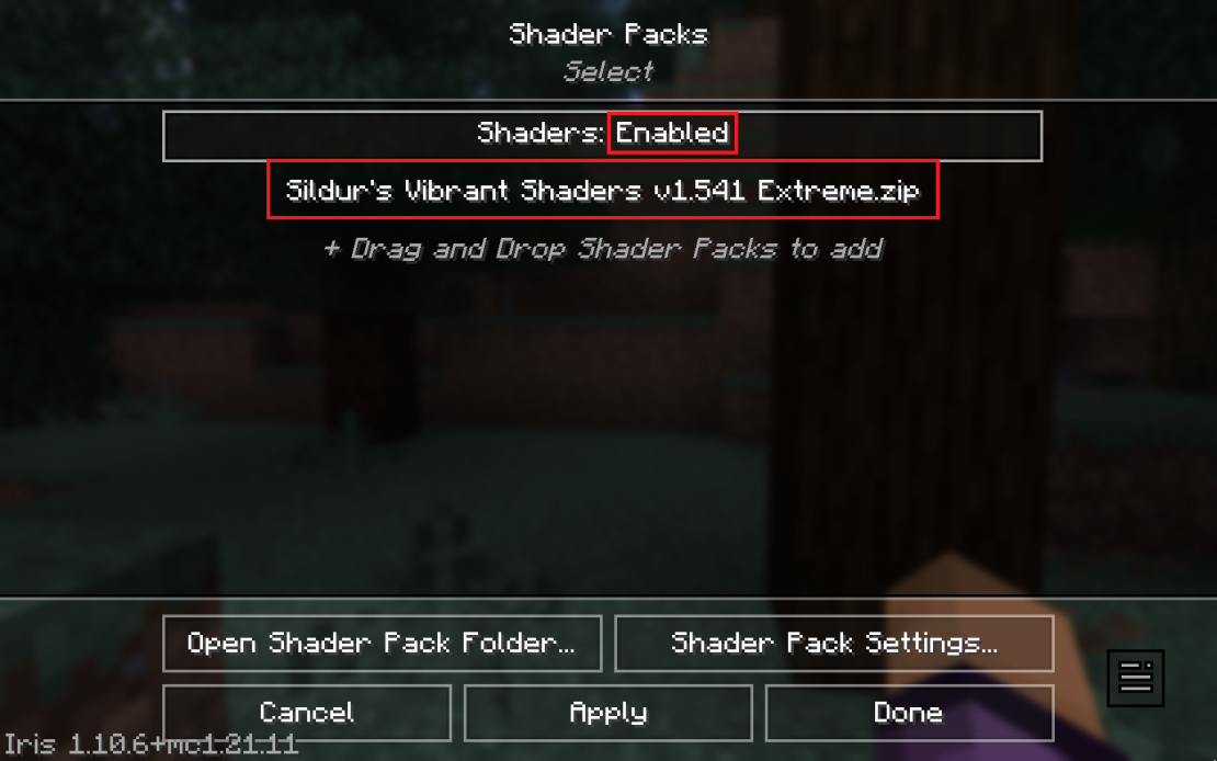 minecraft enable shaders packs