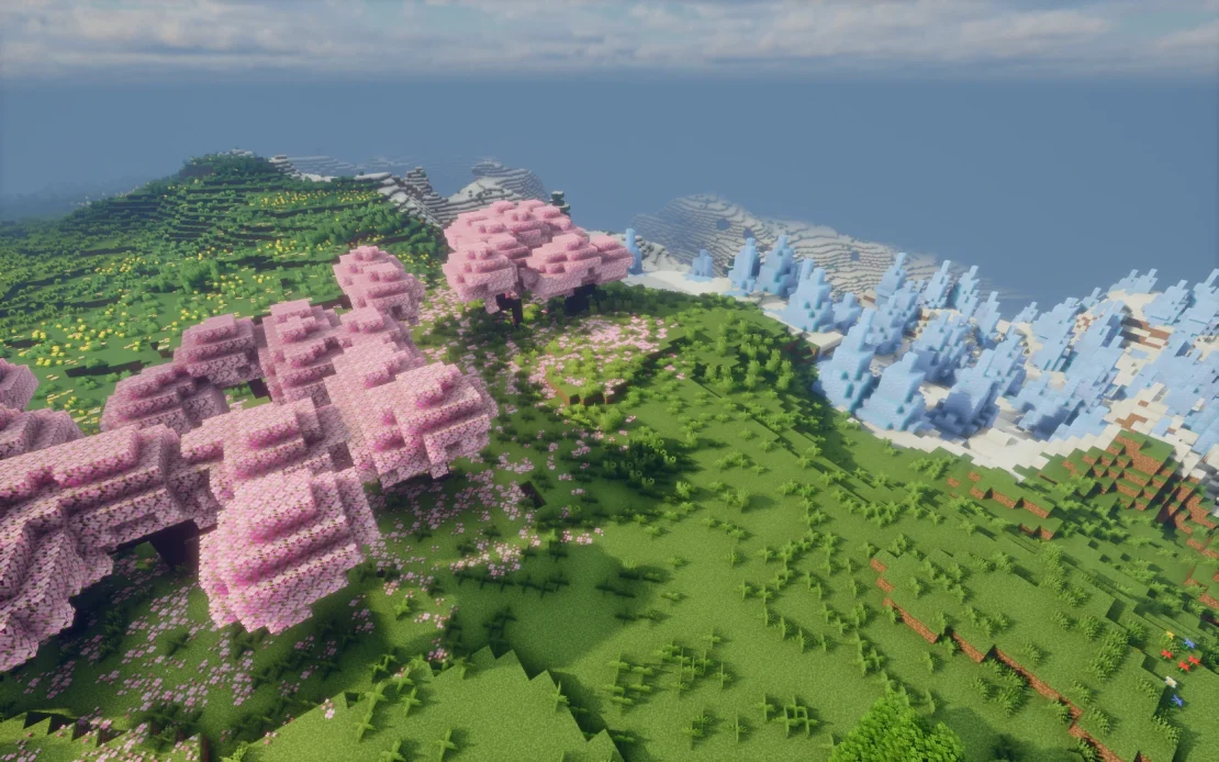 cherry grove next to ice spikes in minecraft