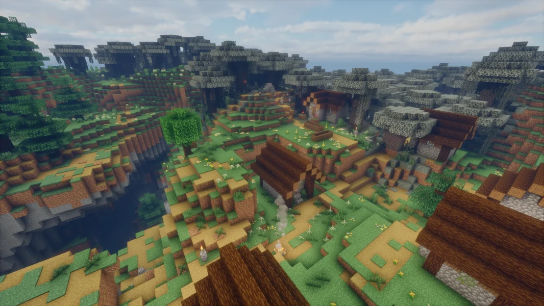 minecraft village on the edge of a pale garden biome