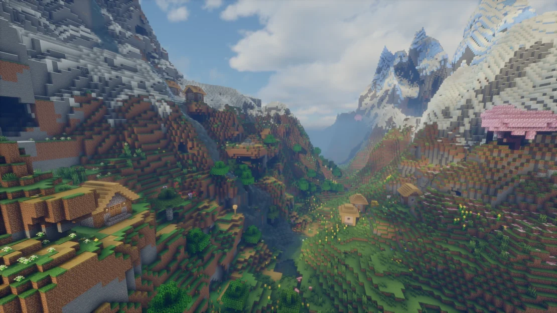 minecraft village in a mountain valley