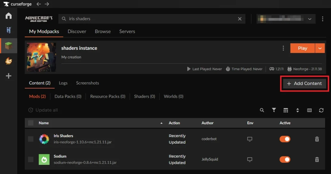 add content curseforge