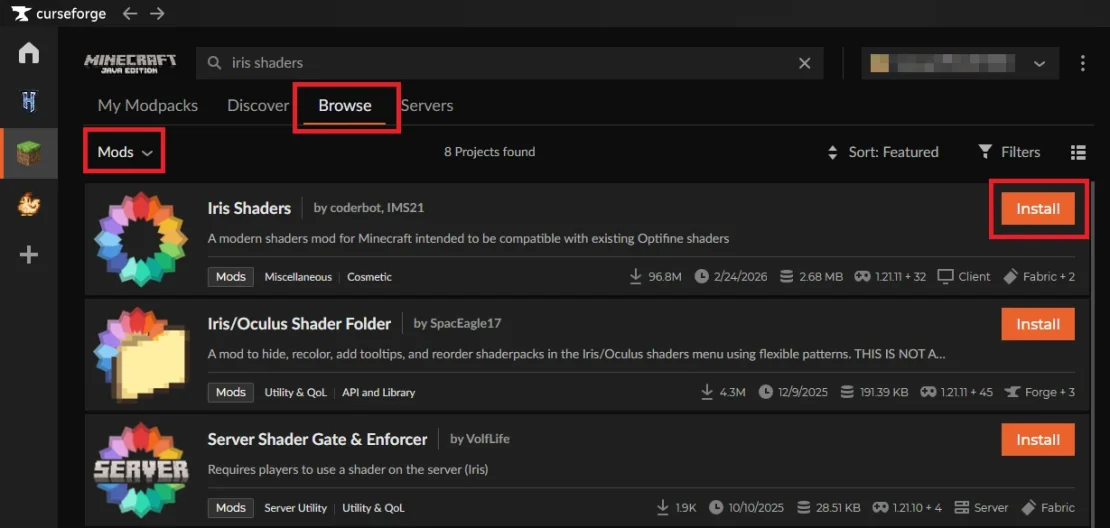 iris shaders installation curseforge