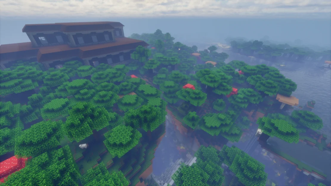 Spawn near a Woodland Mansion with a huge Lush Cave entrance in Minecraft