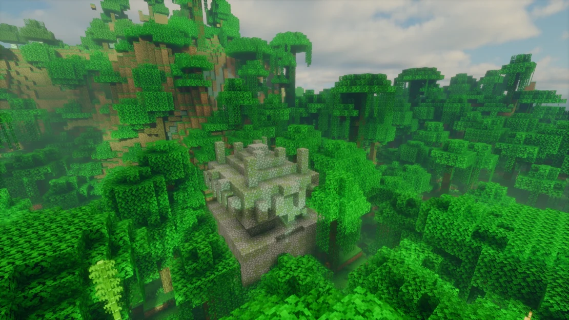 Spawn near a hidden Jungle Temple deep inside a massive jungle biome in Minecraft