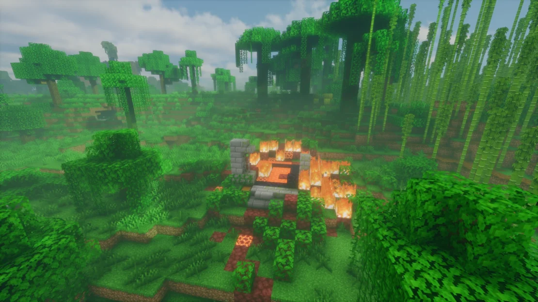 Minecraft ruined portal generated in a dense jungle near spawn