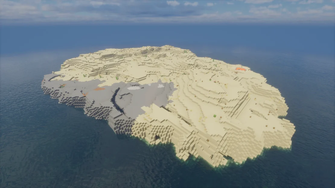 Minecraft desert island surrounded by ocean with almost no resources near spawn