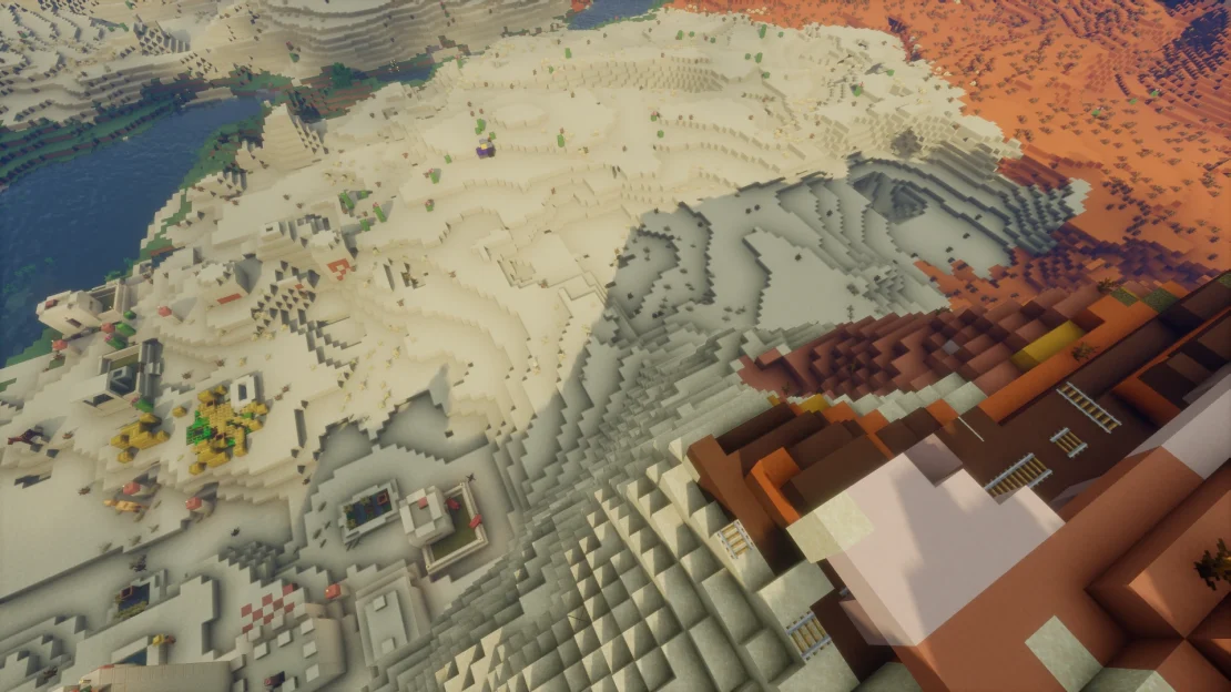 Minecraft spawn near a village, ruined portal, and exposed mineshaft