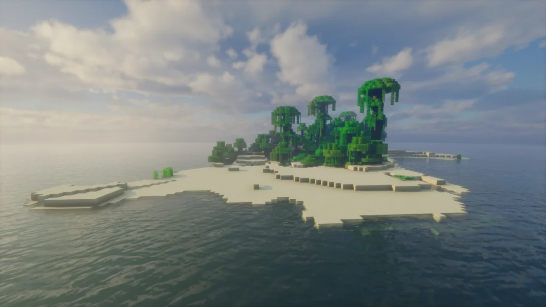 Minecraft jungle island surrounded by ocean near spawn
