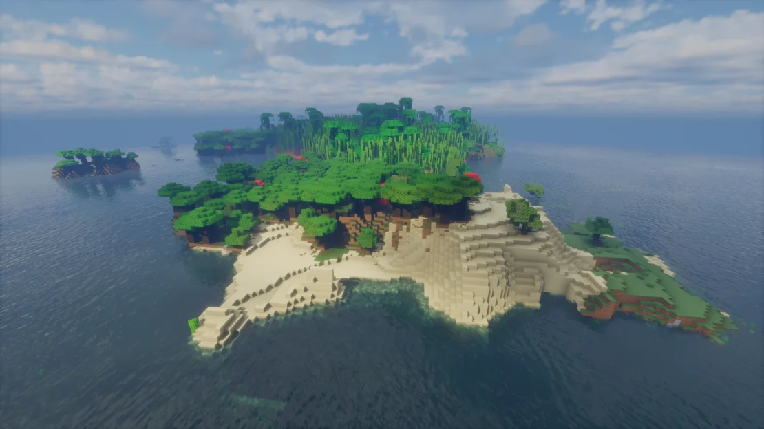 Minecraft island archipelago featuring bamboo jungle and dark forest biomes