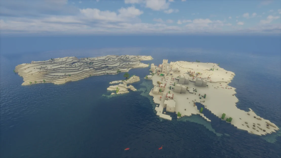 Minecraft spawn on an island with a desert village