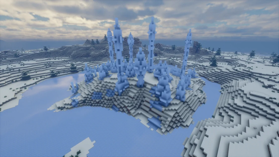 Minecraft Ice Spikes island surrounded by frozen water