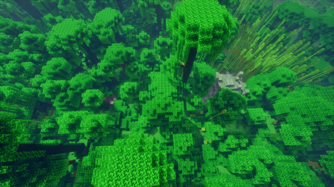 Minecraft jungle temple with trail ruins hidden nearby in a dense jungle