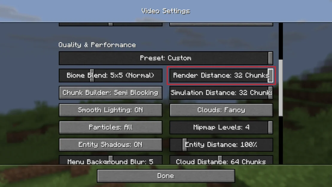 render distance setting minecraft