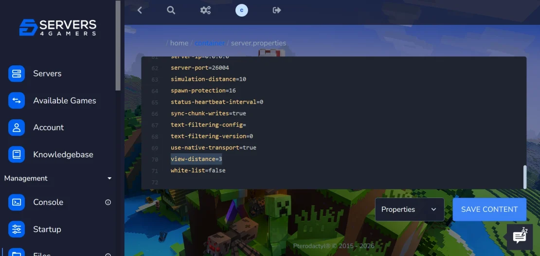 view distance server setting minecraft